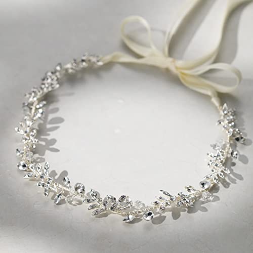 Bridal Headband with Rhinestones and Crystals for Wedding, Bridesmaid, Flower Girl - Silver