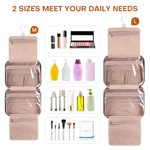 Hanging Toiletry Bag for Women Travel - Large Black Waterproof Cosmetic Organizer with 4 Compartments & Rotating Hook