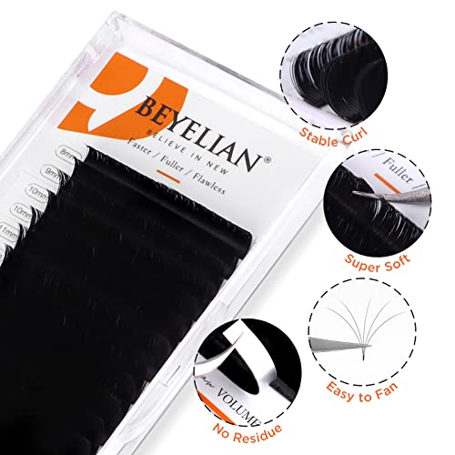 BEYELIAN Easy Fan Eyelash Extensions Volume Extension Lightweight Self Fanning Lashes Semi Permanent Matte Black Professional Salon Stylists Use 0.07 D+ Curl Mix Tray 8-15mm