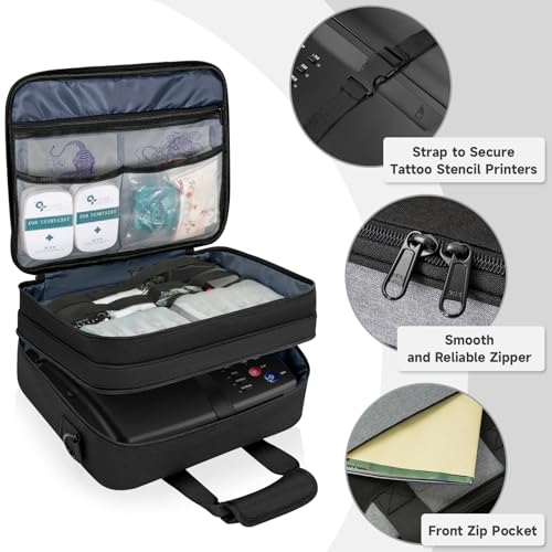 Large Tattoo Supplies Organizer Case with Transparent Pockets for Travel & Studio