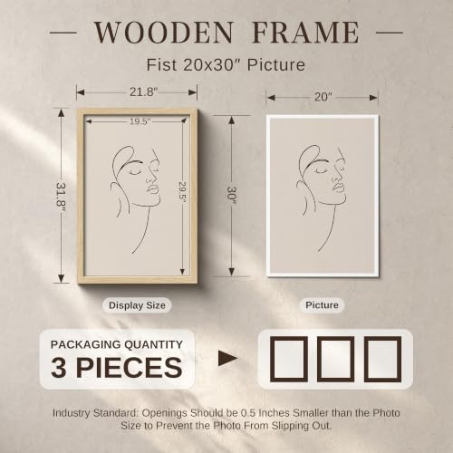 VCK 20x30 Poster Frame Set of 3 - Natural Solid Wood Wall Hanging