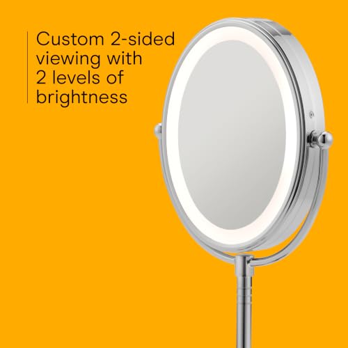 Lighted Makeup Mirror with 1X/7X Magnification, Double-Sided LED Vanity Mirror - Polished Chrome, 4.7"L x 8"W