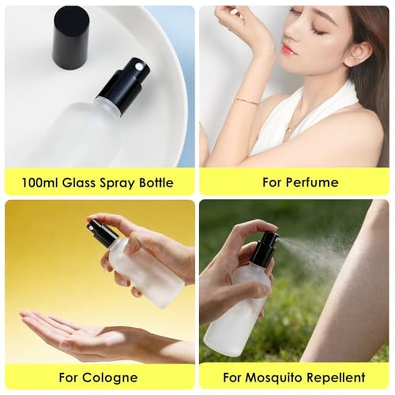 30 Pcs Glass Spray Bottle, 3.4 oz/100 ml Perfume Empty Bottles,Frosted Glass Spray Bottles, Clear Bottle with Black Fine Mist Sprayer,Refillable Container for Perfume Face Body Travel(Black)