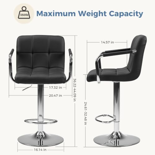 DUMOS Swivel Bar Stools Set of 2 - 24.2''-32.5'' Height, PU Leather, Black
