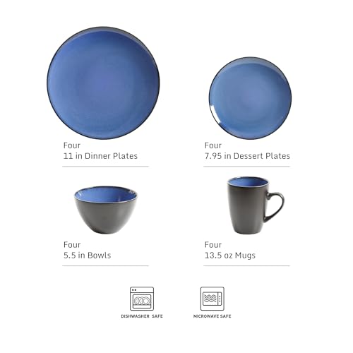 Gibson Elite Soho Lounge Blue Reactive Glaze Stoneware Dinnerware Set for 4 - 16 Pieces