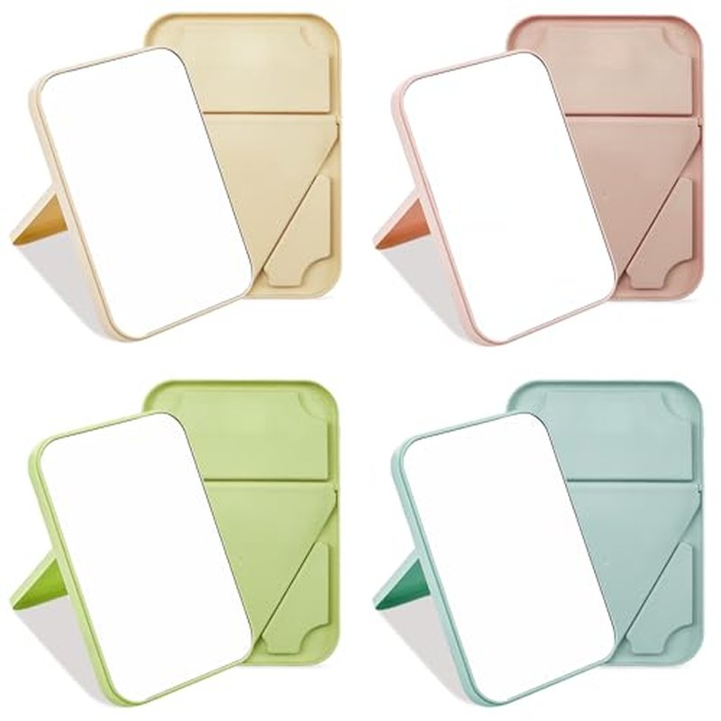 8 Pack Table Mirror with Stand, 8 Inch Portable and Foldable Desktop Makeup Mirror Bulk for Spa Party Supplies, Birthday, Women, Pink, Beige, Blue, Green