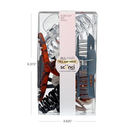 Scunci by Conair 8 piece claw clips set - claw clips for thick hair - hair accessories for women - Neutral Colors