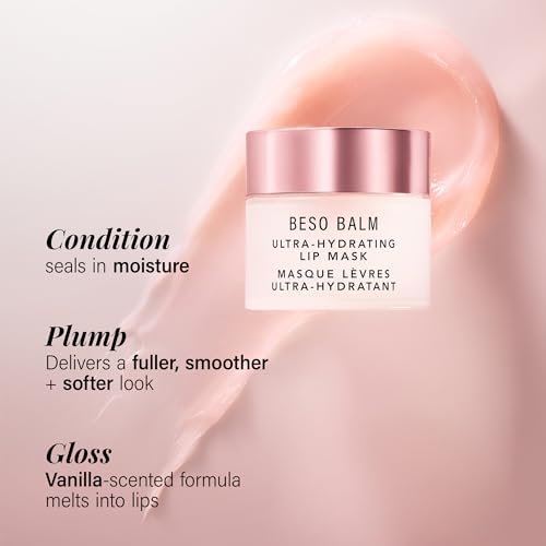 JLO BEAUTY Lip Mask, Vanilla Scented, Ultra Hydrating Lip Gloss Finish, Helps Visibly Plump, Smooth & Soften, Daytime or Overnight Sleeping Mask to Moisturize Flaky, Dry Lips, Beso Balm, 3 Pack