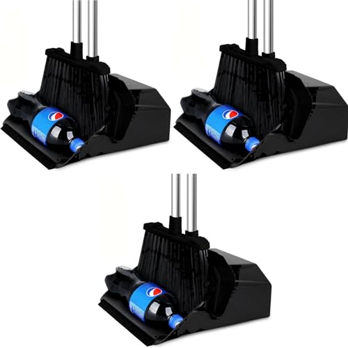 Black Commercial Broom and Dustpan Set - 3-Pack, 51 Inch Handle, Industrial Grade