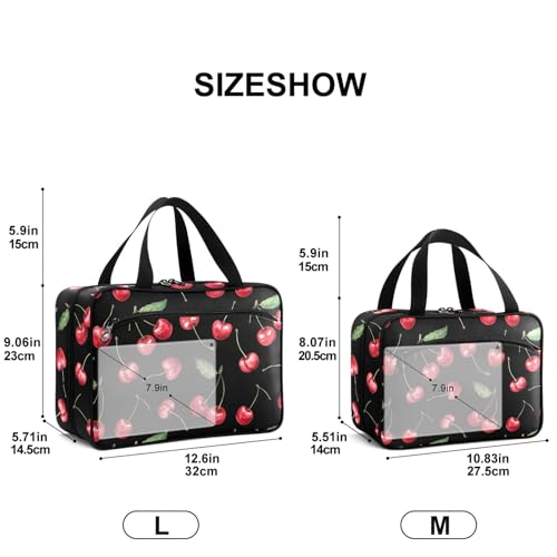 Large Travel Toiletry Bag for Women & Men, Hanging Organizer with Pockets, Black & Red Cherry