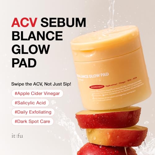 ACV Sebum Balance Glow Pads - Korean Exfoliating Toner with BHA & Salicylic Acid, Pore & Oil Control, Dark Spot Care (60 Units)