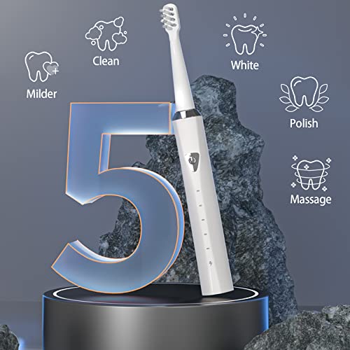 Y-Kelin White V-Shaped Orthodontic Electric Toothbrush with 5 Modes & Replacement Heads