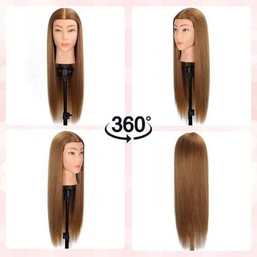 Mannequin Head Human Hair, 80% Real Hair Cosmetology Manikin Head for Practice Braiding Hairstyling Cutting with Free Clamp Holder and Tools (Light Brown)