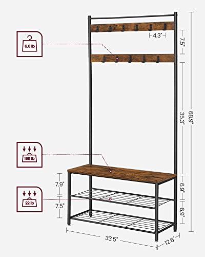 VASAGLE Rustic Brown & Black 3-in-1 Coat Rack with Shoe Storage Bench (33.5W) – Hall Tree