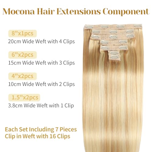 18 Inch Clip-In Hair Extensions 7pcs Real Human Hair - Dirty Blonde to Bleach Blonde Highlight