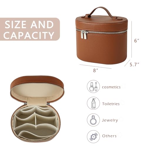 Makeup Bag Vanity Case with Divider Handle Brown - Waterproof PU Travel Organizer