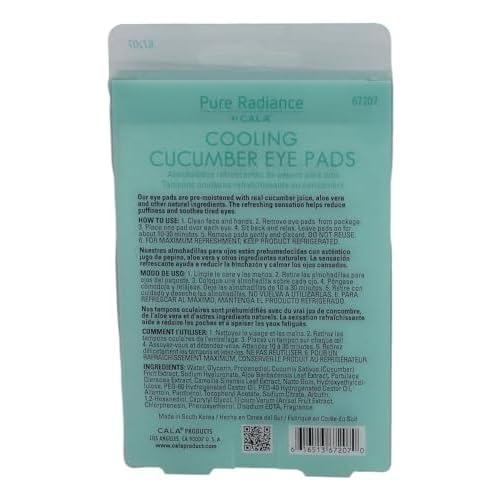 CALA Cooling Cucumber Under Eye Patches, Pre-Moistened Eye Pads with Cucumber Extract, Hyaluronic Acid, Aloe & Vitamin E, 5 Pairs, 10-20 Min Depuffing Eye Treatment