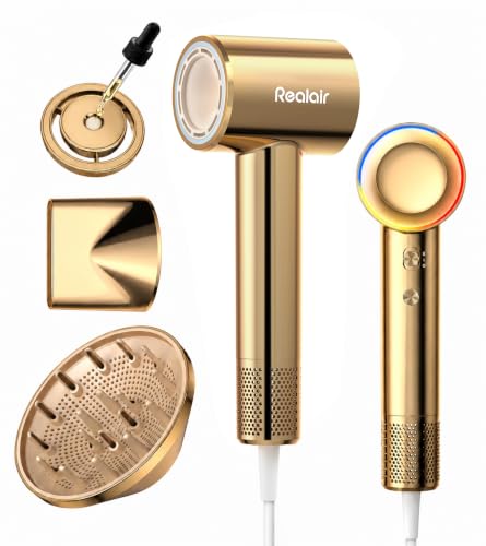 Gold High-Speed Ionic Hair Dryer with Essential Oil Diffuser and Travel Portability