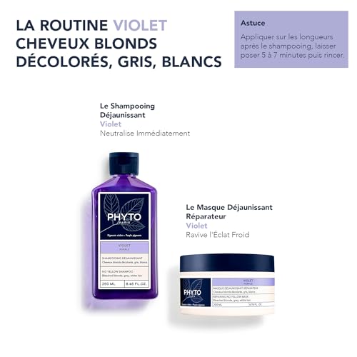 PHYTO Purple Hair Mask for Gray & Blonde Toning Deep Hydration Sulfate-Free 6.76 fl oz