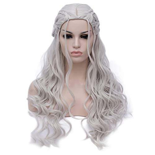 Daenerys Targaryen Wig for Game of Thrones Khaleesi Long Curly Wavy Silver Gray