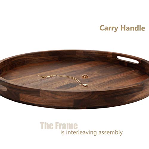20-Inch Extra Large Black Walnut Wooden Ottoman Tray with Handles