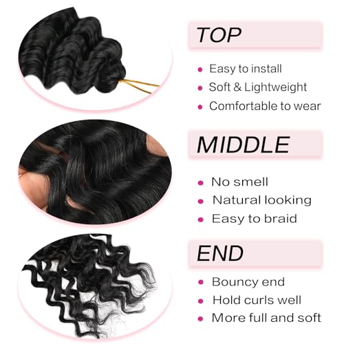 FEILIMEI 22 Inch Ocean Wave Crochet Hair - Synthetic Curly Braiding Hair, Pack of 9, #1B