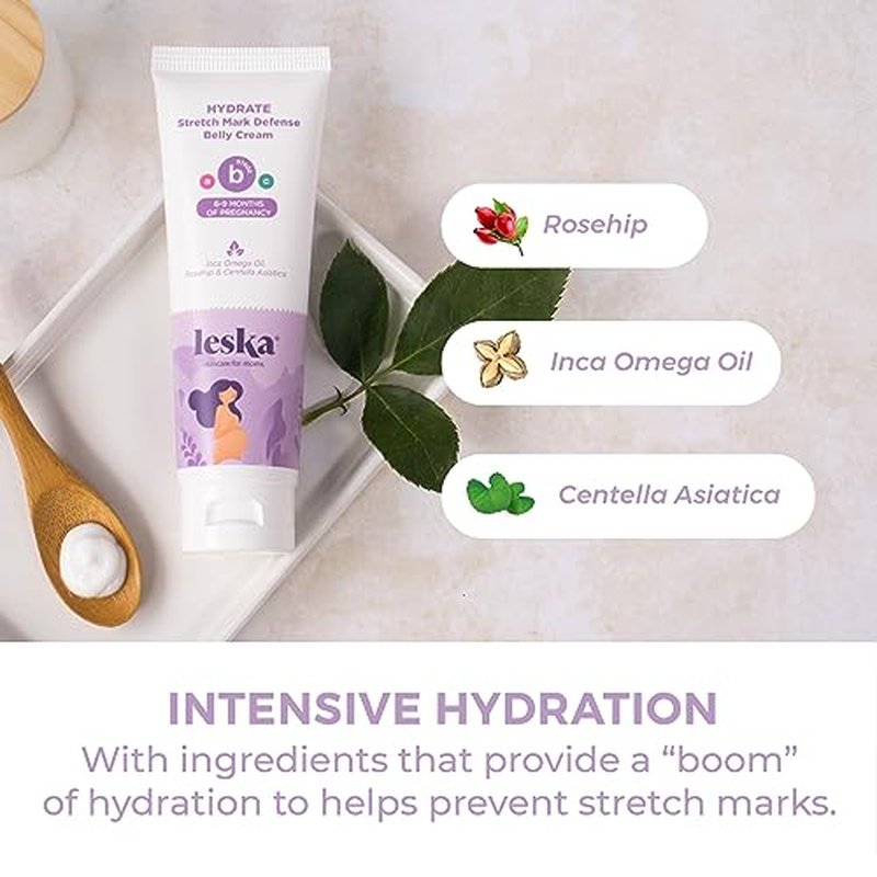Leska Maternity Stretch Mark Cream | STAGE B: HYDRATE Stretch Mark Defense Belly Cream (Pregnancy Months 6-9) | Part of a Complete 3-Stage Pregnancy Skincare System | New Mom Gifts (4oz)