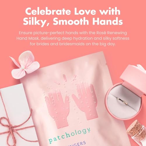 Patchology Ros? Fingers Renewing Hand Mask - Strawberry-Scented Moisturizing Gloves with Shea Butter for Dry & Cracked Hands, Repairing Hand Treatment for Baby Soft Skin, Self-Care Essential - 1 Pair