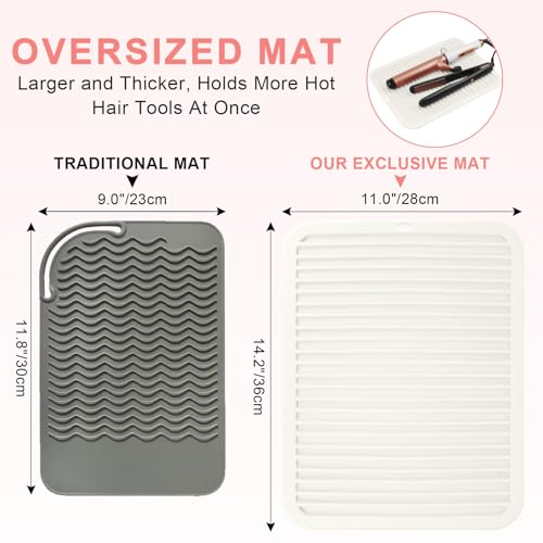 AMIJEAL Oversize Silicone Heat Resistant Mat for Hair Tools, Curling Iron Flat Iron Hair Straightener Holder Mat, Portable Hot Tools Sleeve Pad for Travel Vanity Salon(14.2" x 11.0")