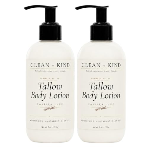 Vanilla Tallow Body Lotion Pack of 2 - 8 oz Natural Moisturizer for Sensitive Skin