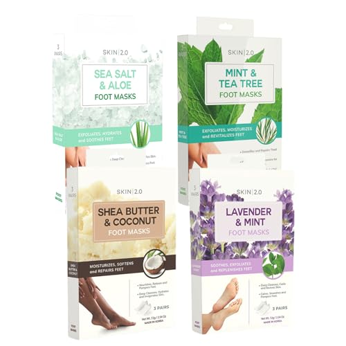 Exfoliating Foot Mask Variety Pack ? Dermatologist Tested, Korean Skin Care ? Hydrates Dry Feet, Softens Rough Areas & Refreshes Tired Steps ? Vegan, Cruelty Free, Clean Beauty ? 12 Pairs