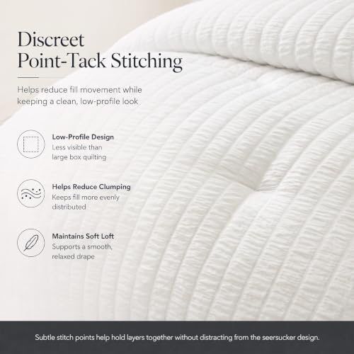White King Size Seersucker Comforter Set - 7 Pieces All-Season Bedding