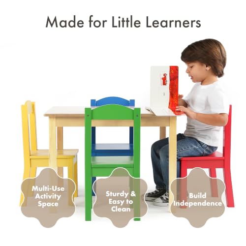 Humble Crew Natural Toddler Table and 4 Chair Set, Wood Kids Activity Furniture