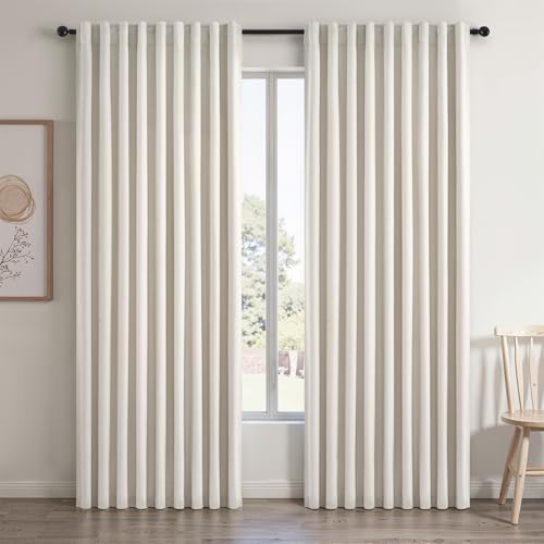 Topfinel Blackout Curtains 60W x 90L Linen Look for Sliding Doors - Pack of 2, Birch