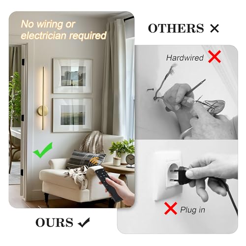 KARTOOSH Wireless Wall Sconce Set of Two, 23.6 Inch Brass Modern Battery-Operated Lighting