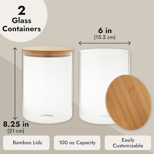 2-Pack Airtight Glass Food Storage Containers - 100 oz Pantry Jars for Flour & Sugar
