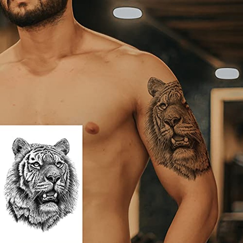 12 Sheets Arm Waterproof Temporary Tattoo Stickers Black Fierce Tiger Lion Wolf for Men Women Teens