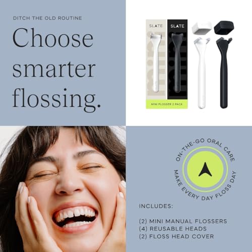 Reusable Flosser with Interdental Brushes & Tongue Scraper - White/Black