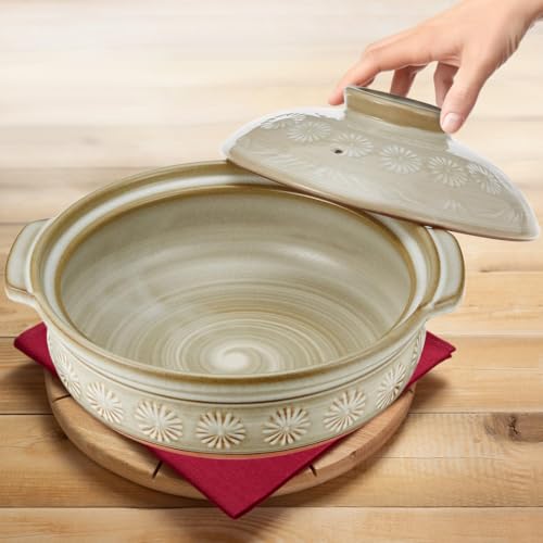 TIKUSAN Donabe Japanese Hot Pot 2.3 Quarts Banko Ware Made in Japan