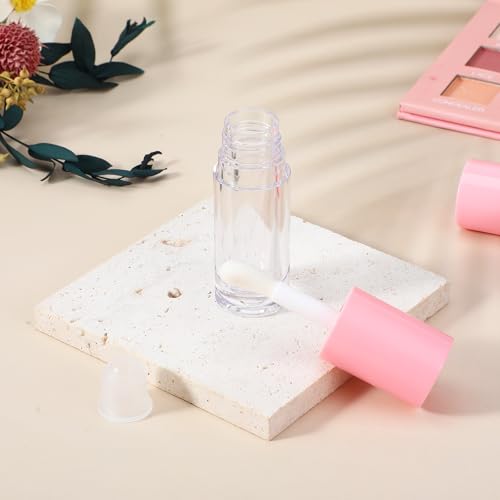 DIVINA VITAE 15Pcs Empty Lip Gloss Tubes -6ML Pink Clear Lipgloss Tubes with Chunky Wand - Refillable Lip Gloss Containers Bottles for DIY Lipgloss Makeup Cosmetic(Pink)