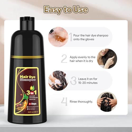 Chestnut Brown Hair Dye Shampoo 3-in-1 for Gray Hair - 500ml