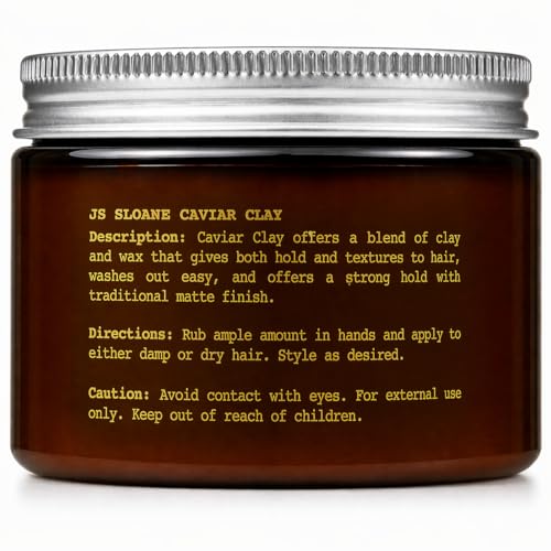 JS Sloane Caviar Clay Matte Hair Styling Paste - Heavy Hold, Natural Finish, Water-Soluble 3.4 oz