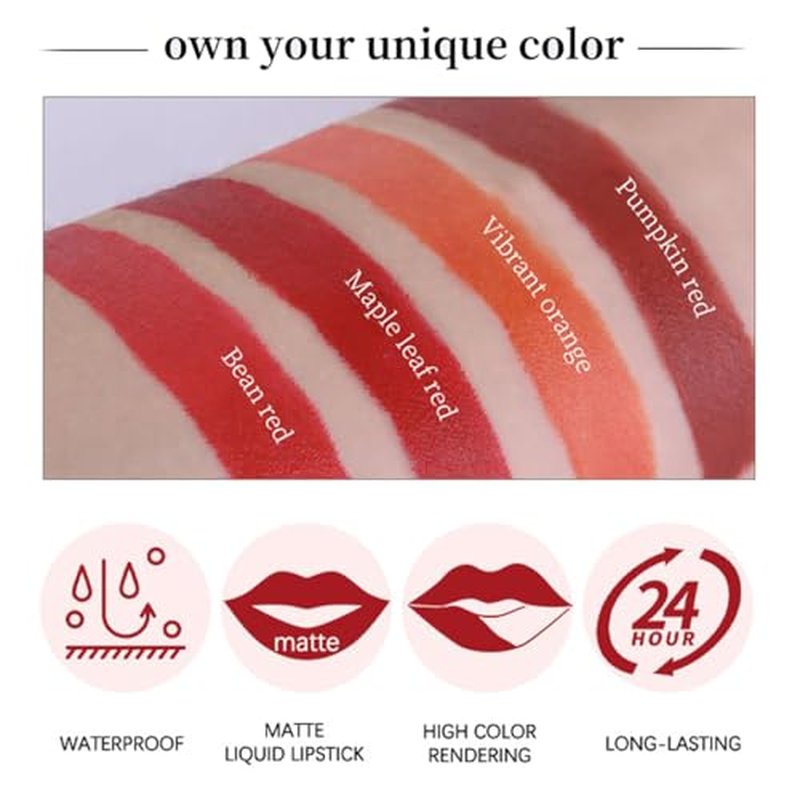 4 Colors Tube Lipstick, Little Lipstick Set, Labiales Mate Velvet Lipstick Moisturizer & Smooth, Red Lip Stain Long Lasting 24 Hours Waterproof Lip Tinet