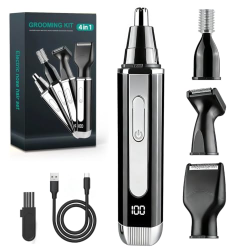 Rechargeable 4-in-1 Nose Ear Eyebrow Beard Trimmer Kit - Waterproof, LED Display