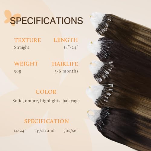 DOORES Micro Link Human Hair Extensions 18 Inch Natural Black - 50g 50 Strands
