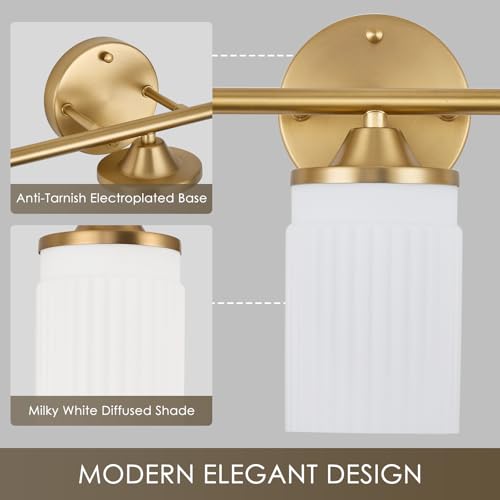 Gold 3-Light Bathroom Vanity Light Fixture with Milk White Shade - 22.8 Inch
