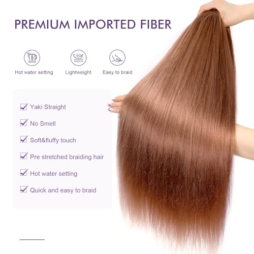 Rosdina 28 Inch Pre-Stretched Braiding Hair #30 - 8 Packs Brown Yaki Texture for Twist & Box Braids