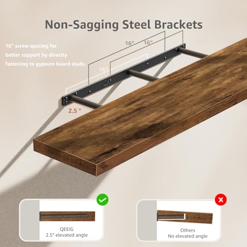 QEEIG Extra Long Floating Wall Shelves Set of 2 - Brown, 47.2 Inch