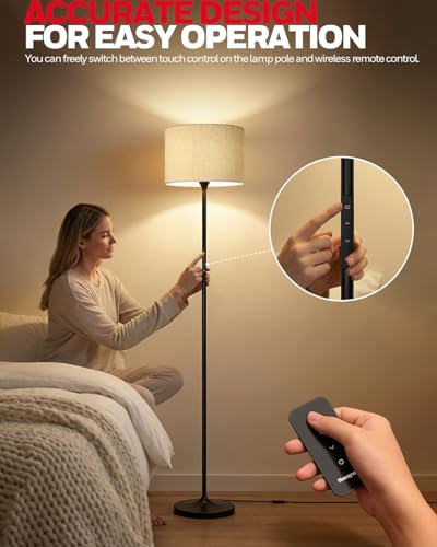 LED Floor Lamp Dimmable with Remote Control, Full Spectrum Eye-Caring Light