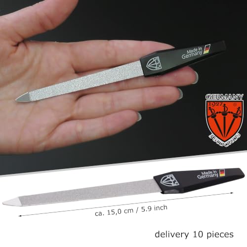 German Sapphire Nail File Set 10 Pieces with 1 3-Way Buffer – Precision Nail Care, Made in Germany (Variation: 10 Files + 1 Buffer)